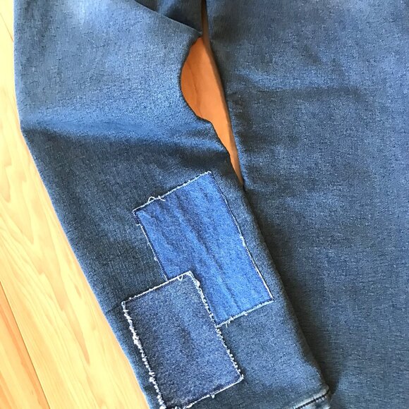 Men’s Patchwork Jeans, Size 34x30: VGB Stretchy, Upcycled Distressed Denim Patch - Picture 9 of 9